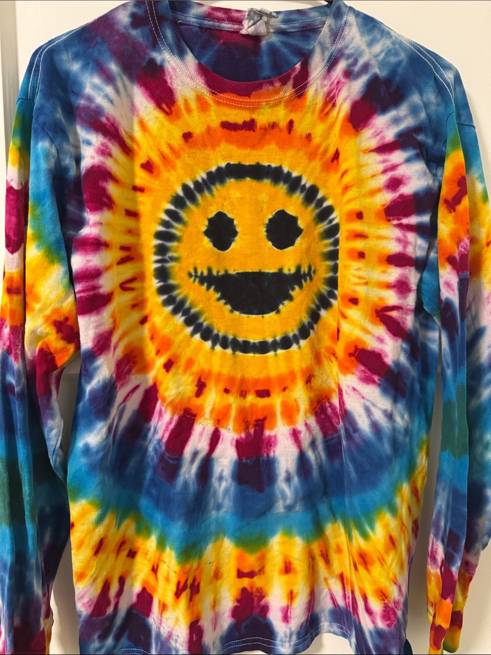 Gildan Multicolor Tie-Dye Smiley Face Long Sleeve Tee